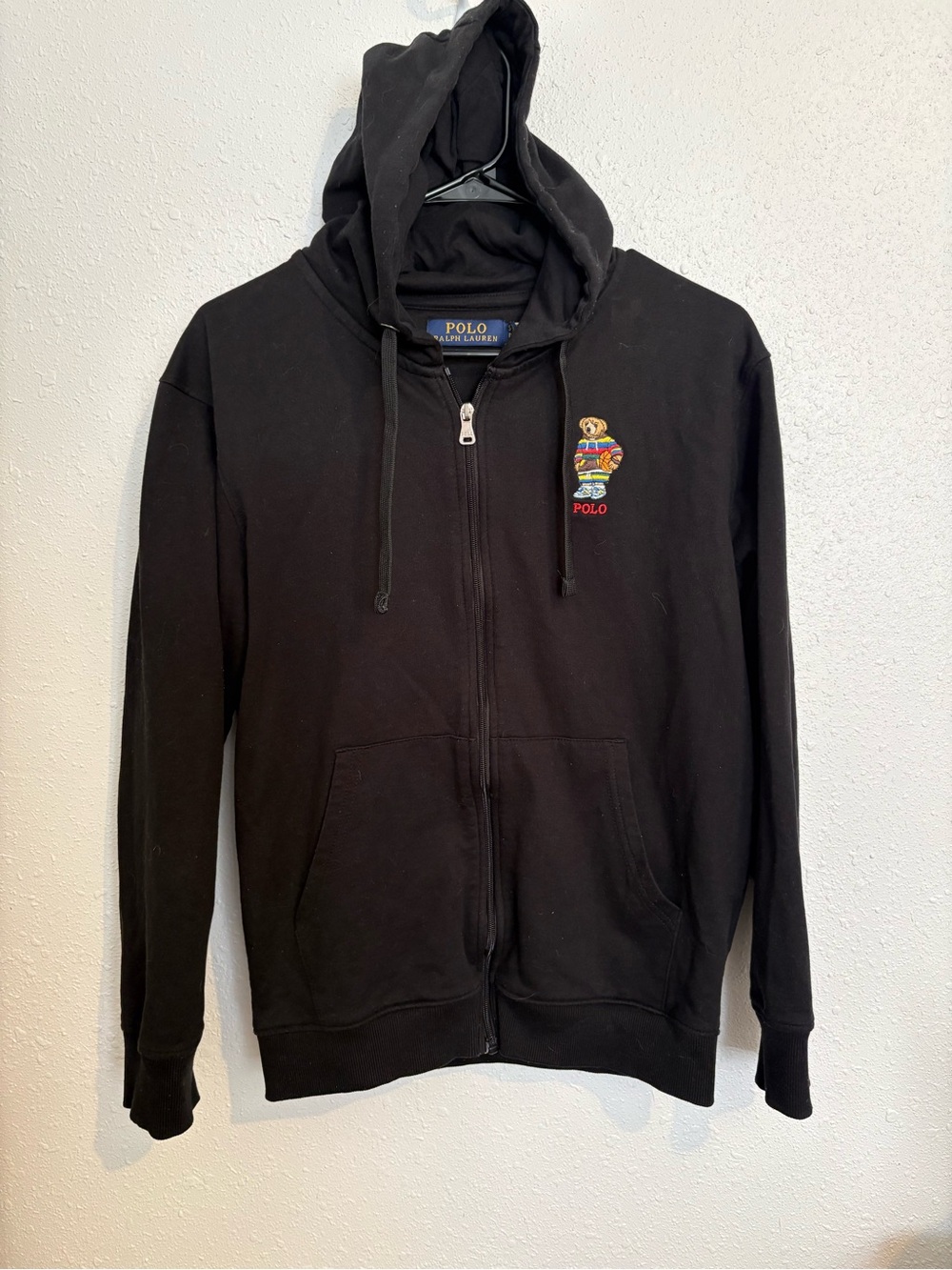 Polo by Ralph Lauren Black Bear Embroidered Zip Hoodie Basketball Bear #180CL